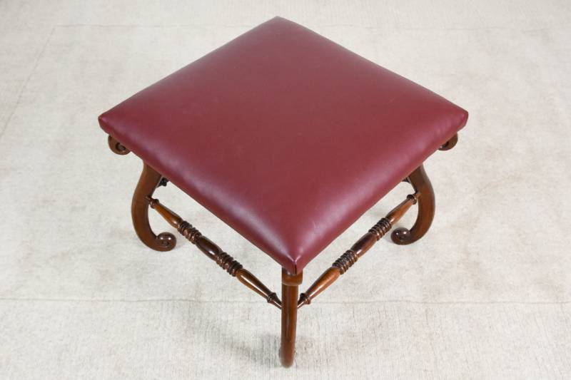 Mahogany Victorian Leather Topped Stool