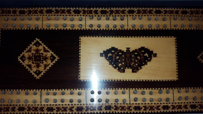 Butterfly Tunbridge Ware Cribbage Board