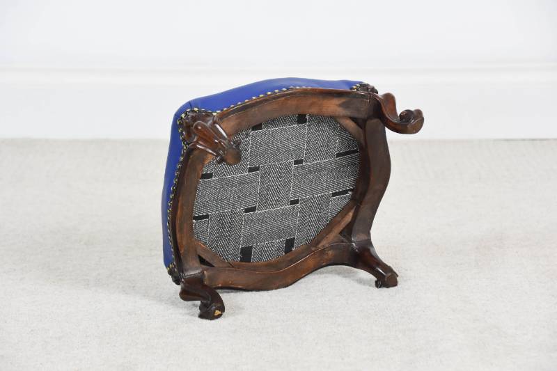 Victorian Walnut Stool in Leather