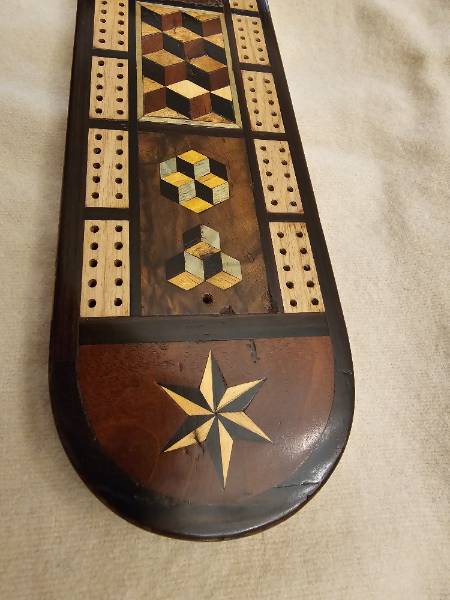 Superb Large Victorian Tunbridgeware Cribbage Board on Brass Feet
