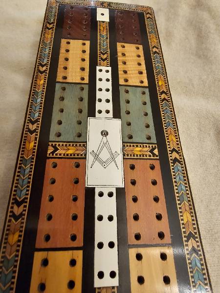 Regency Tunbridgeware Masonic Cribbage Board by 