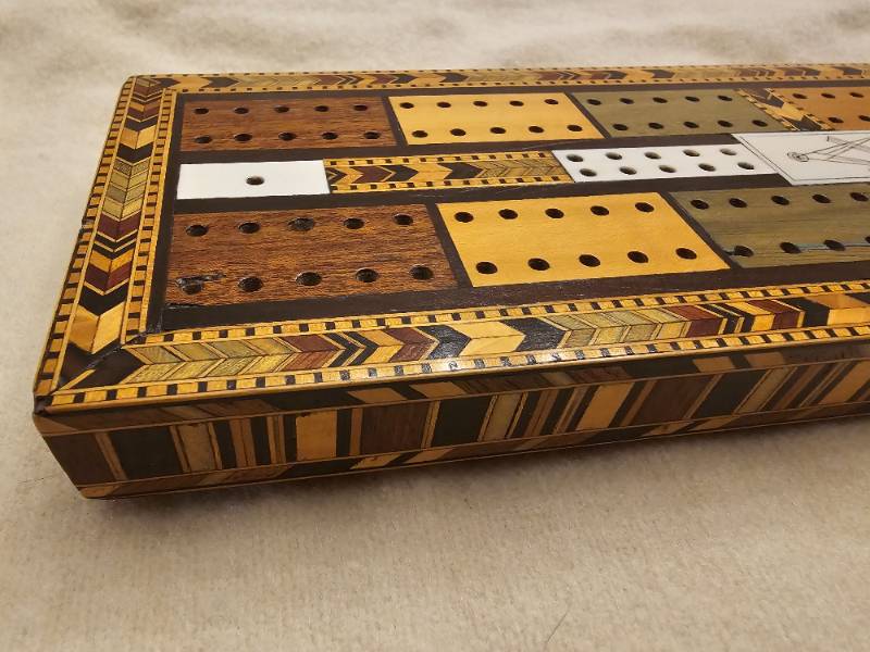 Georgian Tunbridgeware Masonic Inlaid Cribbage Board