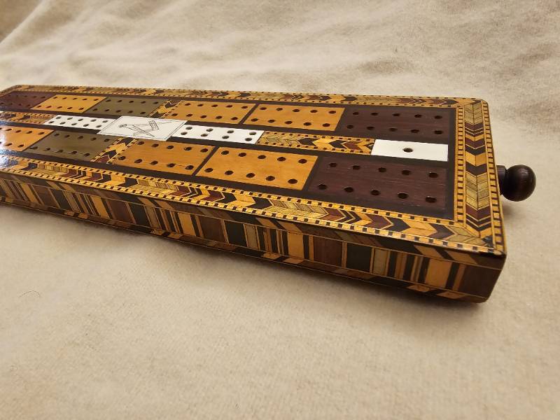 Georgian Tunbridgeware Masonic Inlaid Cribbage Board